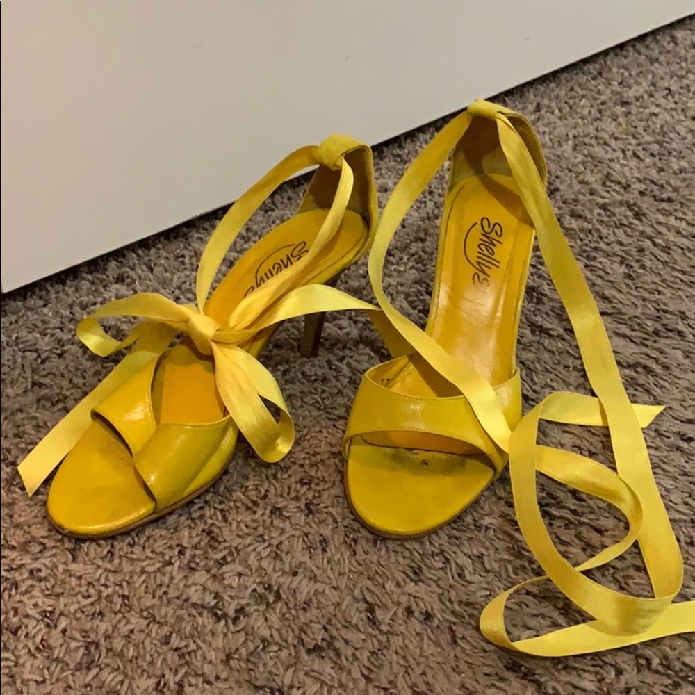 Shellys London yellow espadrille heels